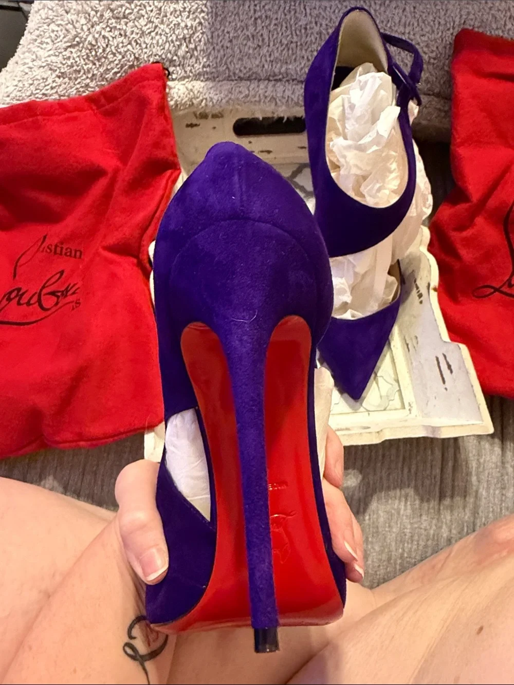 Christian Louboutin Purple Suede Pointed Mary Jane Pumps